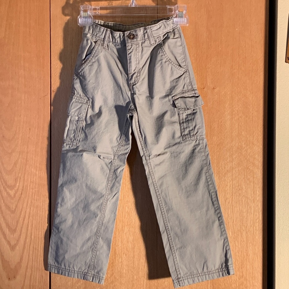 Carter’s size 7 khaki cotton poplin cargo pants boys adjustable inner waist EUC